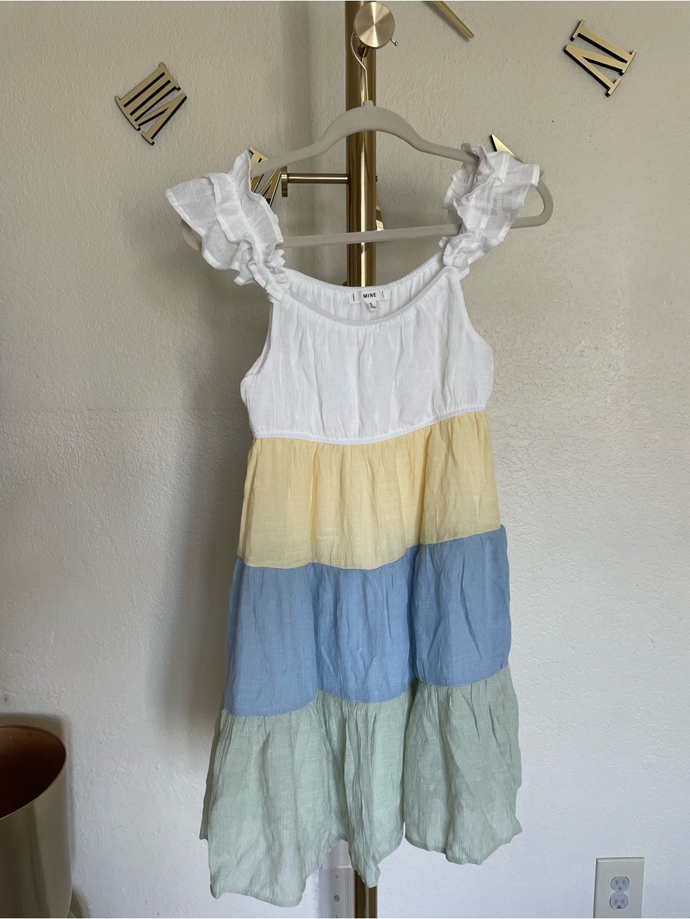 mine Tiered Ruffle Strap Dress in White, Yellow, Blue, Green